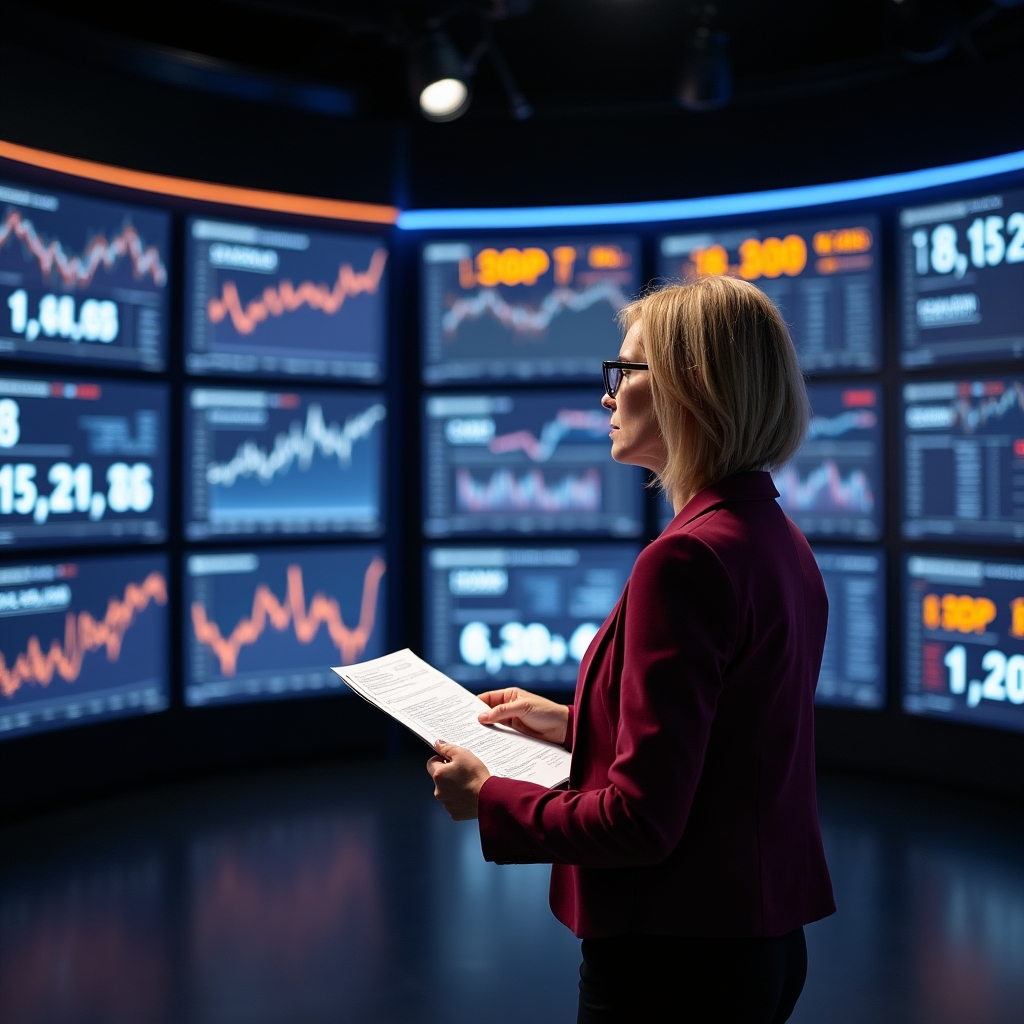 Economic data releases and central bank communications displayed on financial news screens