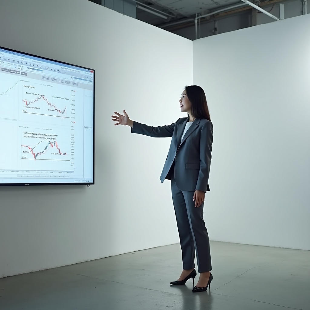 Professional forex educator reviewing structured curriculum materials at a modern desk